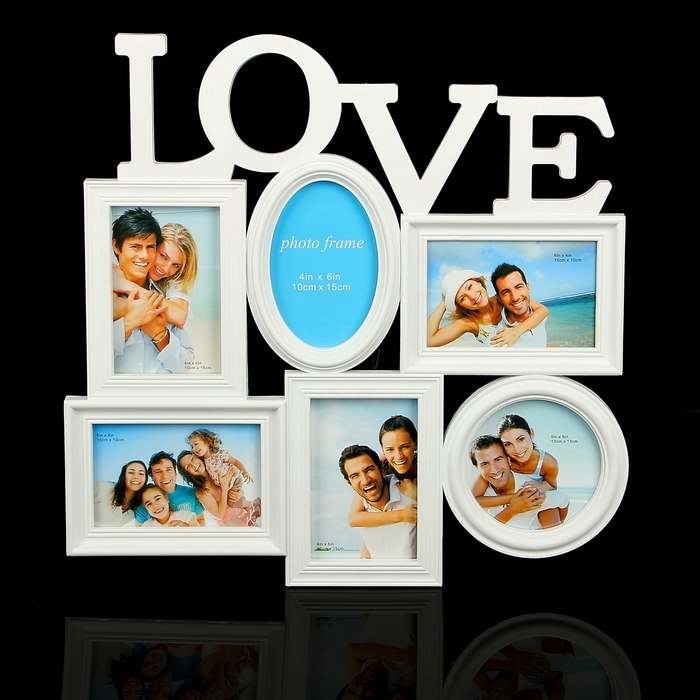 Фоторамка на 6 фото 10х15 см, 13х13 см "Любовь" белая