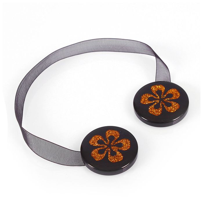 Подхват для штор на ленте "Цветок", d=4см, цвет золотисто-чёрный