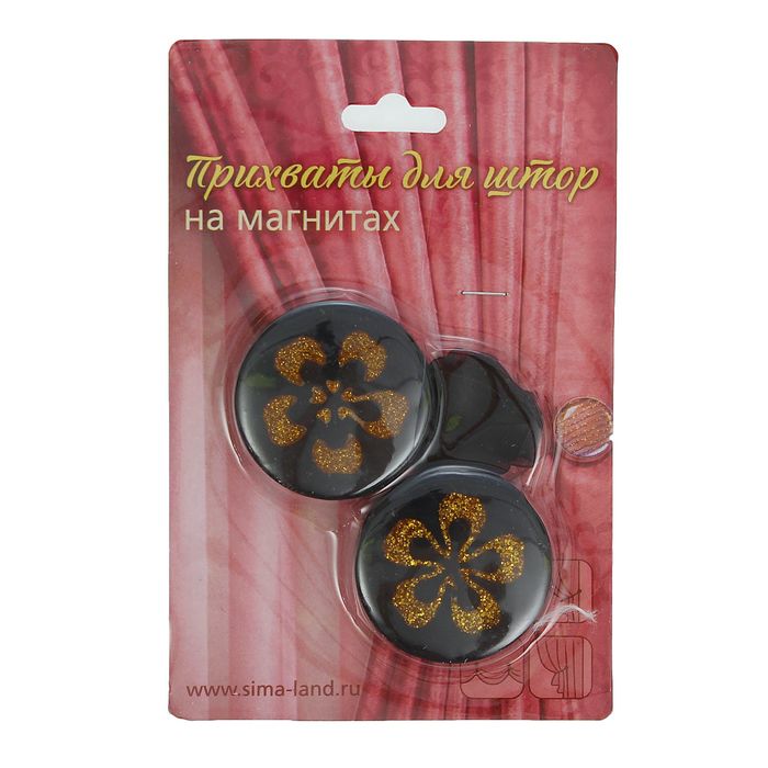 Подхват для штор на ленте "Цветок", d=4см, цвет золотисто-чёрный