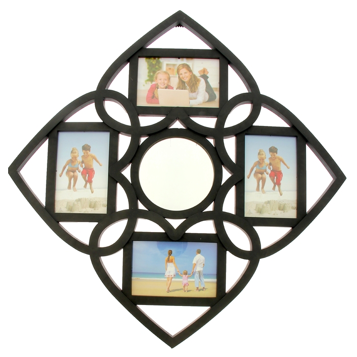 Фоторамка на 4 фото 10х15 см "Сплетённые сердца" чёрная с зеркалом