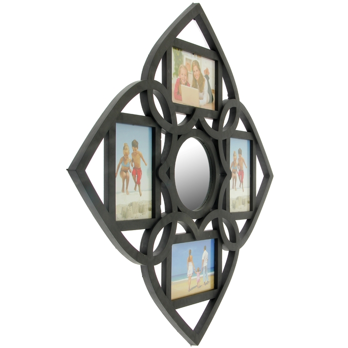 Фоторамка на 4 фото 10х15 см "Сплетённые сердца" чёрная с зеркалом