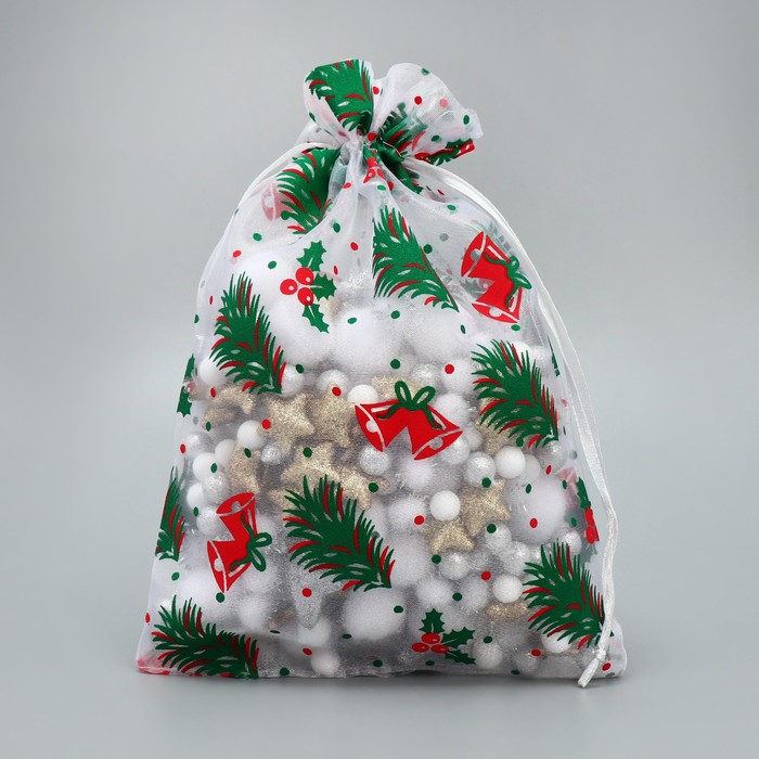 Мешочек подарочный органза «Елочки», 16 × 24 см +/- 1.5 см мешочек подарочный органза с новым годом 16 х24 см