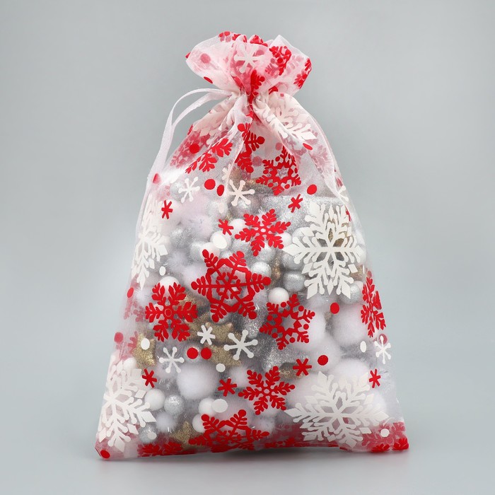 Мешочек подарочный органза «Новогодний танец», снежинки, 16 × 24 см +/- 1.5 см мешочек новогодний подарочный кролик богдаша