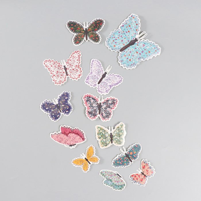 Бабочки картон Цветочки. Ситец набор 12 шт h=4-10 см