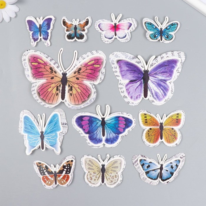 Бабочки картон двойные крылья Газетные набор 12 шт h=4-10 см на магните магнит пластик бабочки двойные крылья фосфорные набор 12 шт