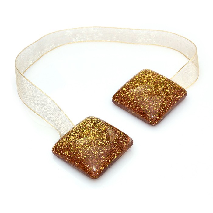 Подхват для штор на ленте Квадрат с блёстками", цвет золотистый