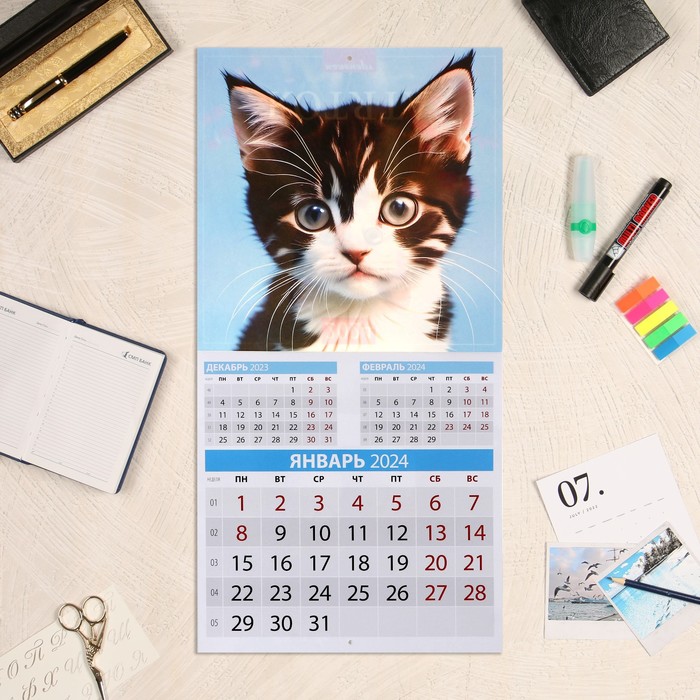 фото Календарь перекидной на скрепке "котята" 2024 год, 12 листов, 29х29 см издательство «каленарт»