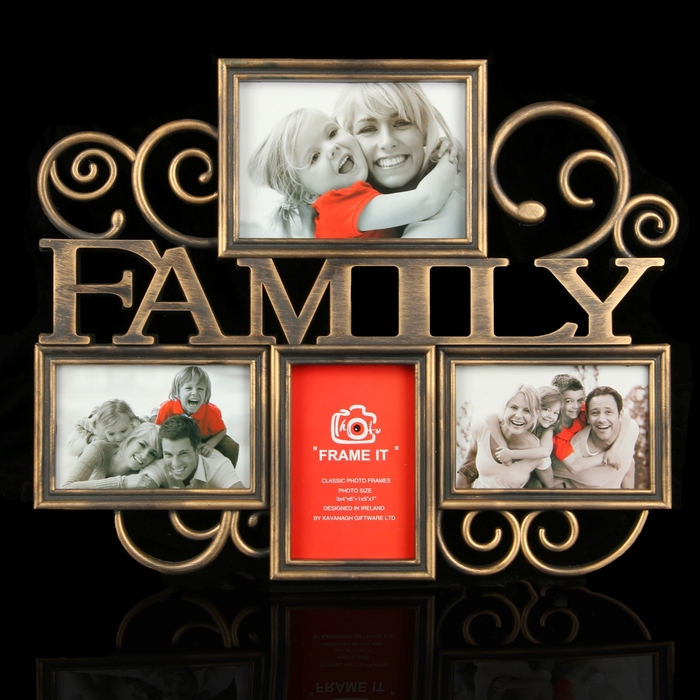 Фоторамка на 4 фото 10х15 см, 13х18 см "Семья" под бронзу