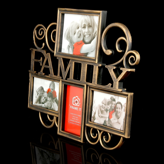 Фоторамка на 4 фото 10х15 см, 13х18 см "Семья" под бронзу