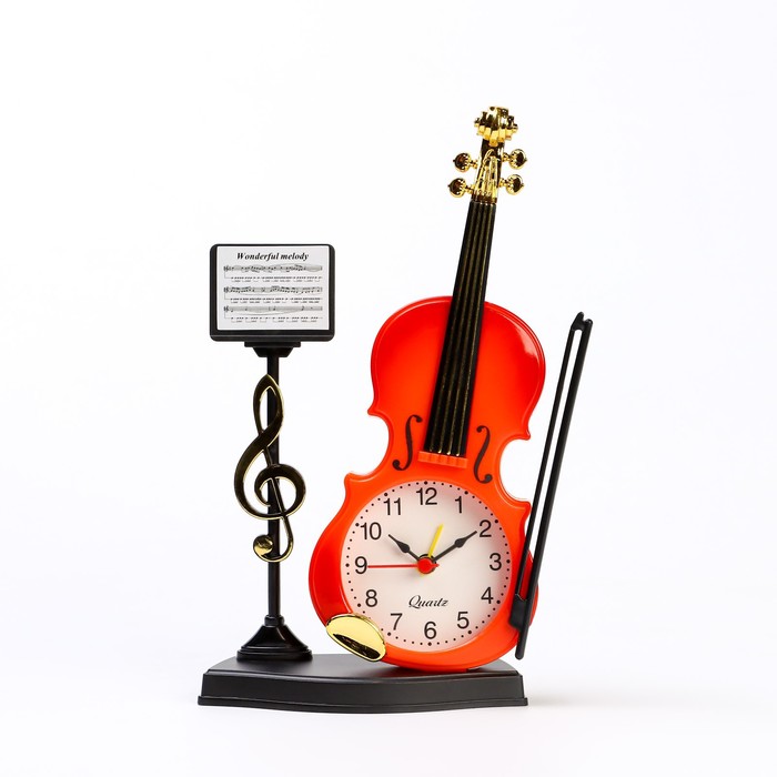 Часы - будильник настольные Скрипка с пюпитром, дискретный ход, d-6.5 см, 11.6 х 21 см, АА