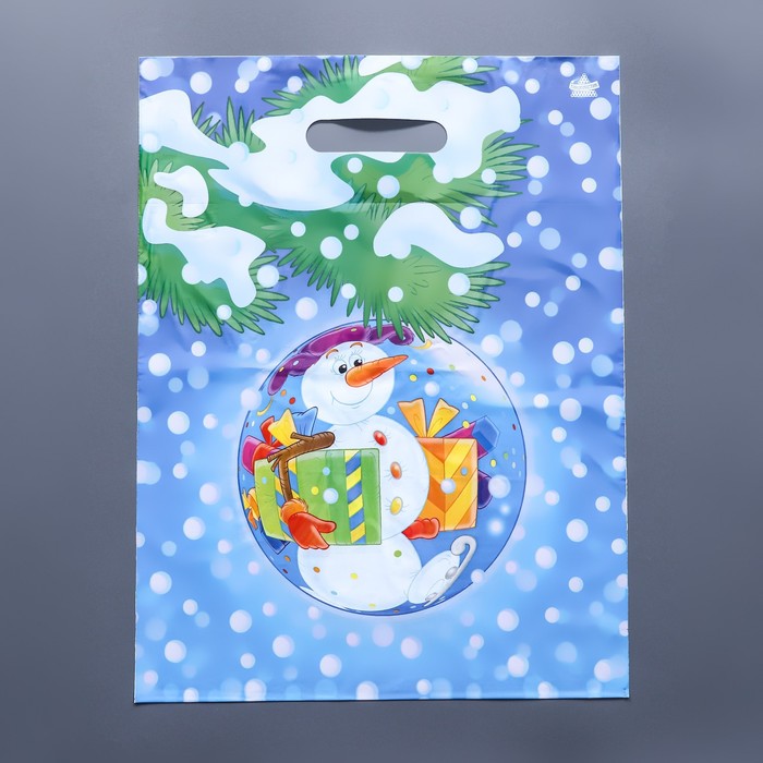 Пакет Подарки от Снеговика, полиэтиленовый с вырубной ручкой, 40 х 31 см, 30 мкм цена и фото