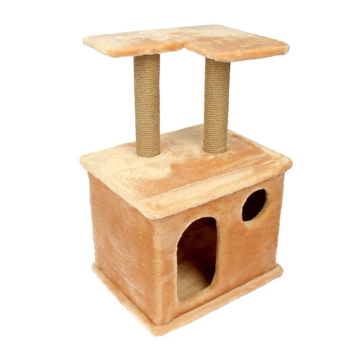 Домик-когтеточка "Квадратный с фигурной полкой", 45 х 35 х 70 см, микс цветов