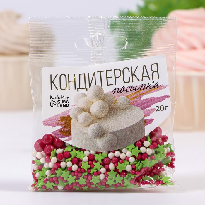 

Кондитерская посыпка "Звёзды, шарики": зеленые, белые, красные, 20 г