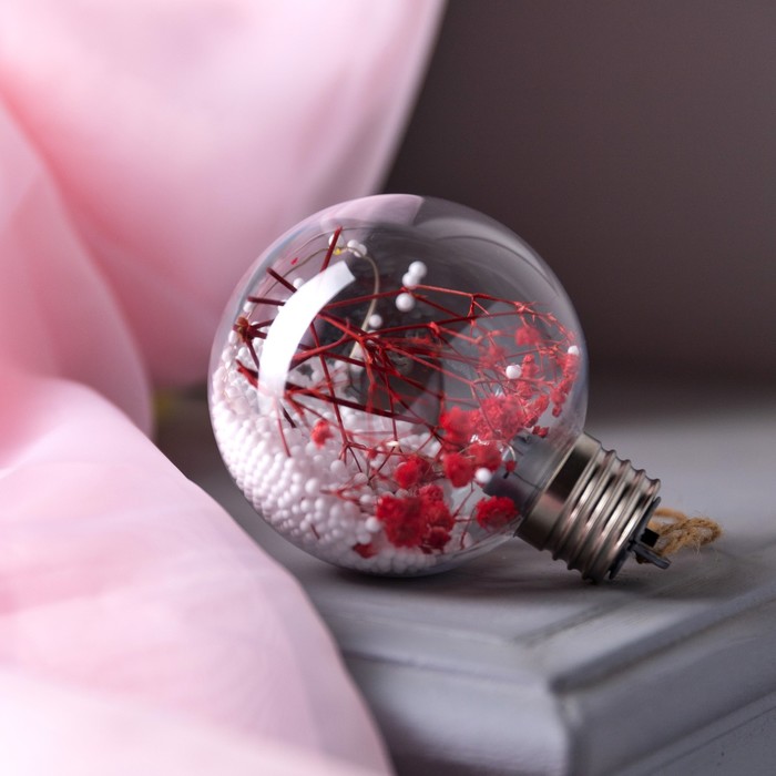 

Ёлочный шар «Розовые сухоцветы», батарейки, 5 LED, свечение тёплое белое