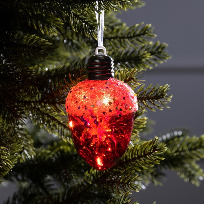 

Ёлочный шар «Жёлудь красный», батарейки, 4 LED, свечение тёплое белое