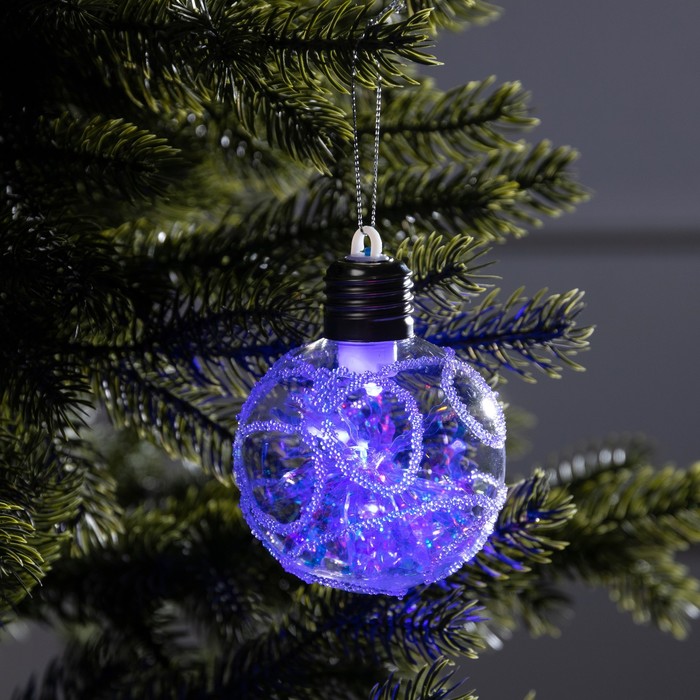 

Ёлочный шар «Морозный узор», батарейки, 1 LED, свечение тёплое белое