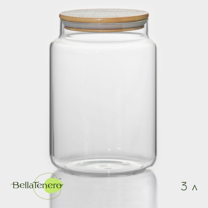 Банка стеклянная для сыпучих продуктов с бамбуковой крышкой BellaTenero «Эко», 3 л, 14,5×21 см банка стеклянная для сыпучих продуктов с пробковой крышкой bellatenero классика 1 л 8 5×21 см
