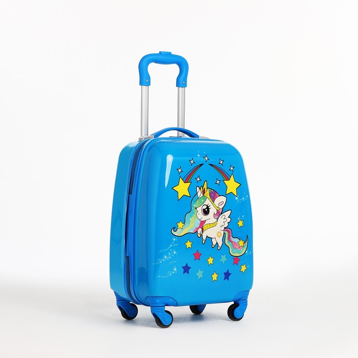 фото Чемодан малый 18", отдел на молнии, 4 колеса, цвет голубой