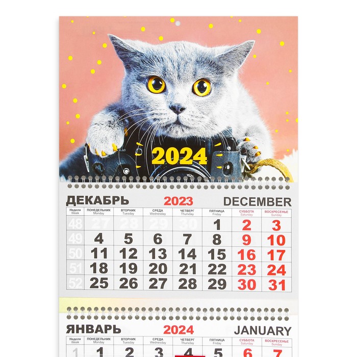 

Календарь квартальный, трио "Кот" 2024 год, 30х69 см