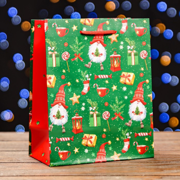 пакет подарочный новогодняя гирляда подарков 18 х 22 3 х 10 см Пакет подарочный Салют подарков, 18 х 22,3 х 10 см