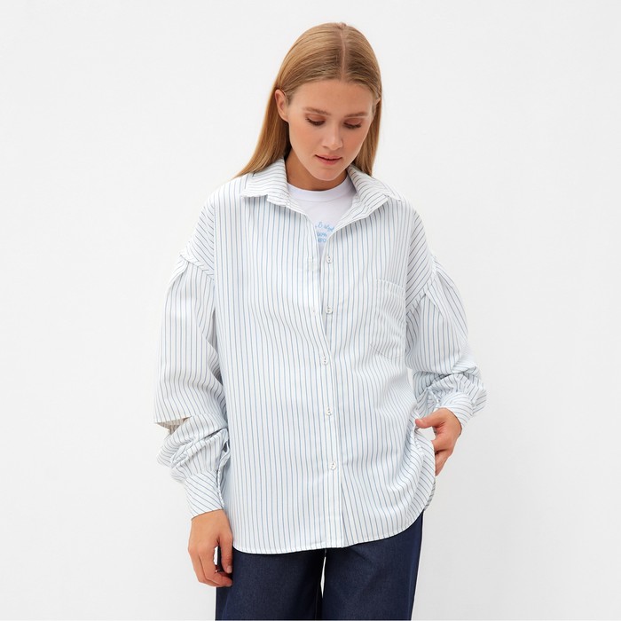 Блузка женская в полоску MINAKU: Casual collection цвет белый, р-р 42 блузка р 42 цвет люрекс в полоску