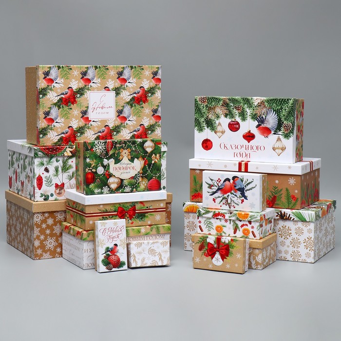 Набор коробок подарочных 15 в 1 «С Новым годом!», 12 х 6.5 х 4 см - 46.5 х 30 х 17.5 см