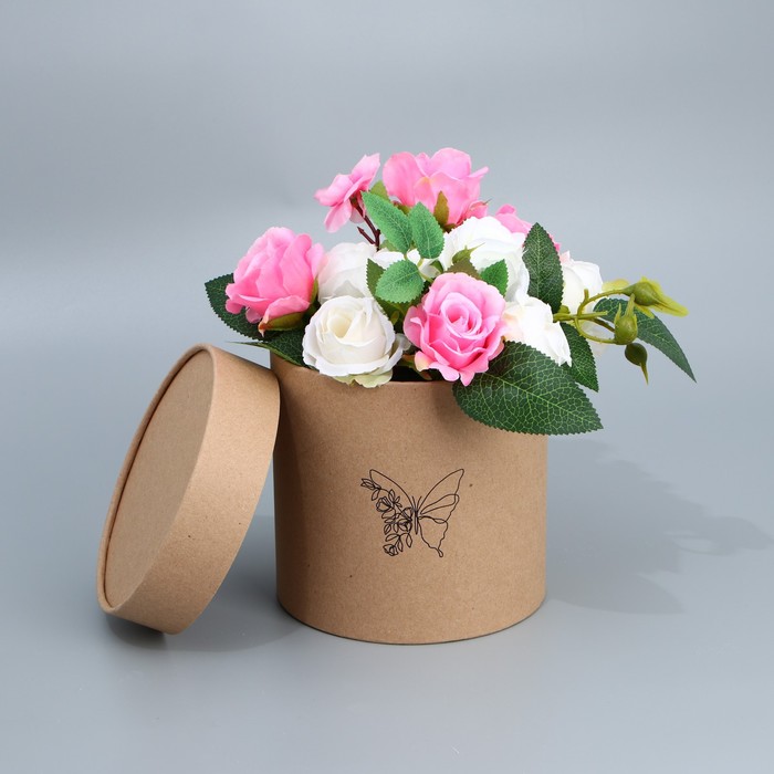 Коробка подарочная шляпная из крафта, упаковка, «Бабочка», 15 х 15 см шляпная коробка из крафта flowers 12 х 12 см
