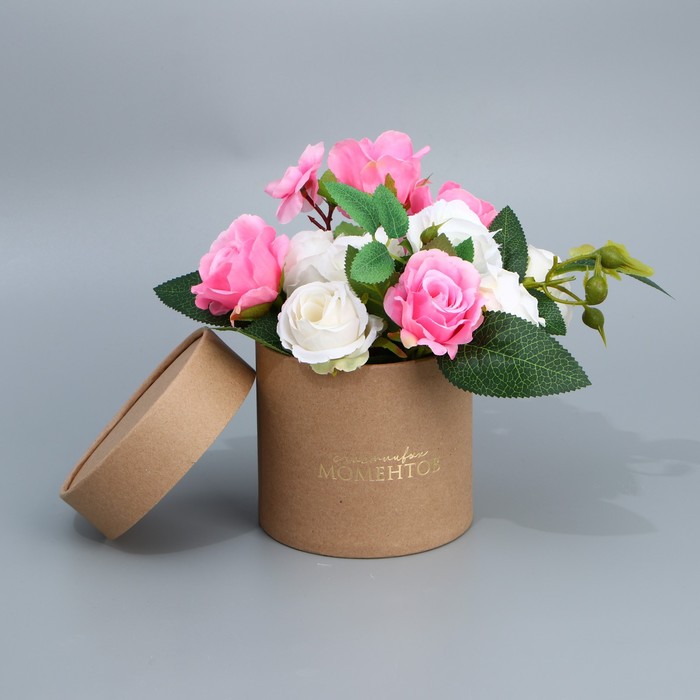 Коробка подарочная шляпная из крафта, упаковка, «Счастливых моментов», 12 х 12 см шляпная коробка из крафта flowers 12 х 12 см
