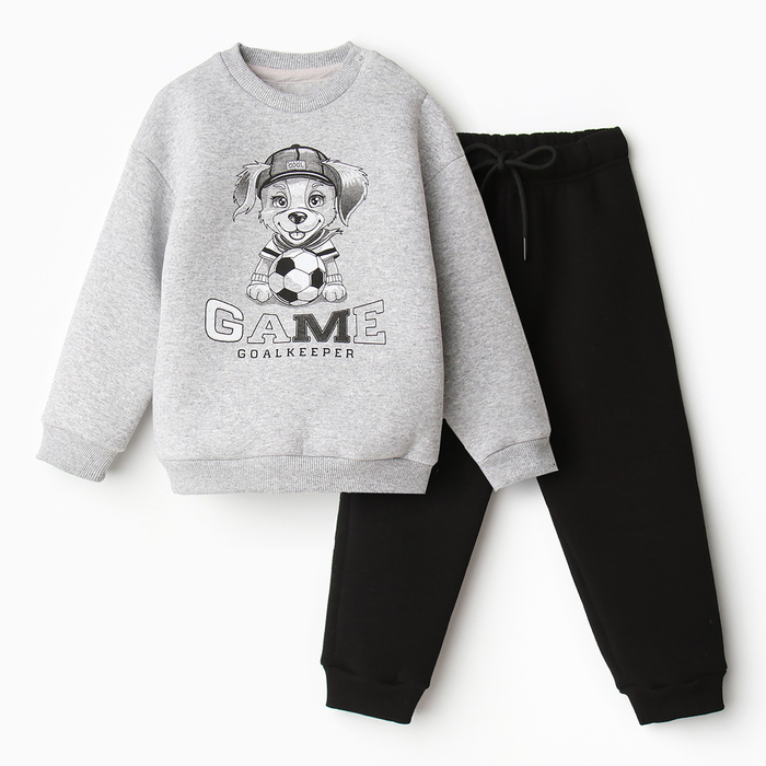 Комплект для мальчика (свитшот, брюки), НАЧЁС, цвет черный/серый меланж, рост 98
