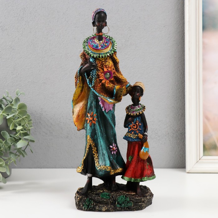 Сувенир полистоун Африка. Мама с дочкой МИКС 10х14х31,5 см