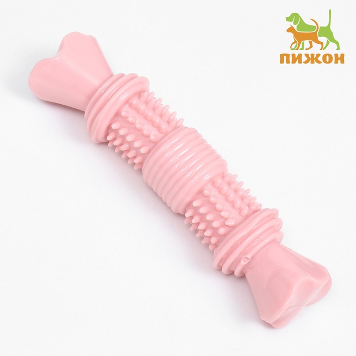 Игрушка для собак Шипастая кость, TPR, массажная,14 х 3,5 х 5, розовая