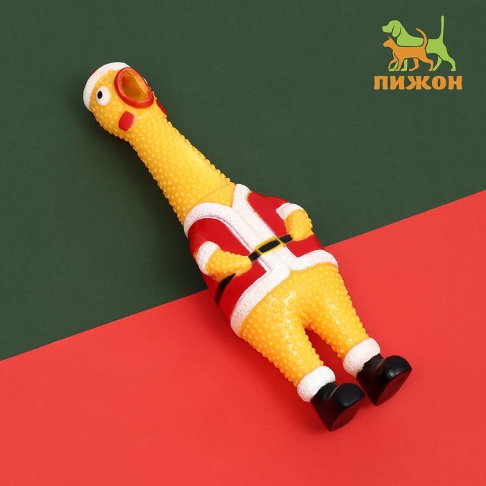 Игрушка пищащая Новогодняя курица для собак, 28 см, жёлтая