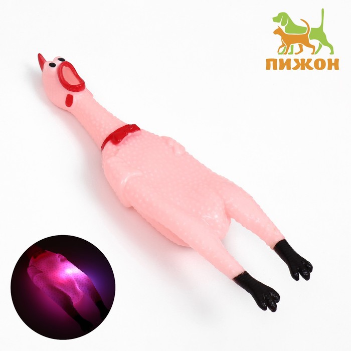 Игрушка пищащая Курица светящаяся для собак, 28 см, розовая игрушкка пижон пищащая эскимо для собак 14 см розовая