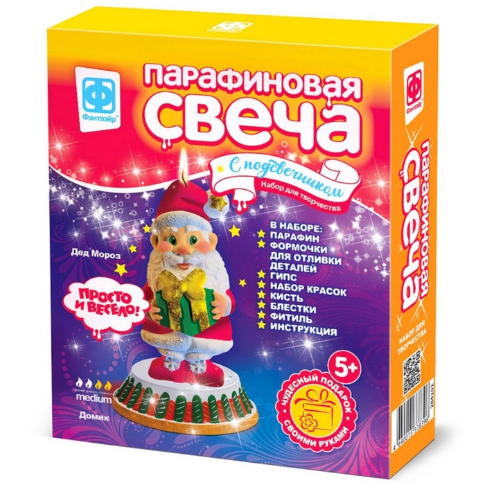 

Парафиновая свеча с подсвечником «Дед Мороз»