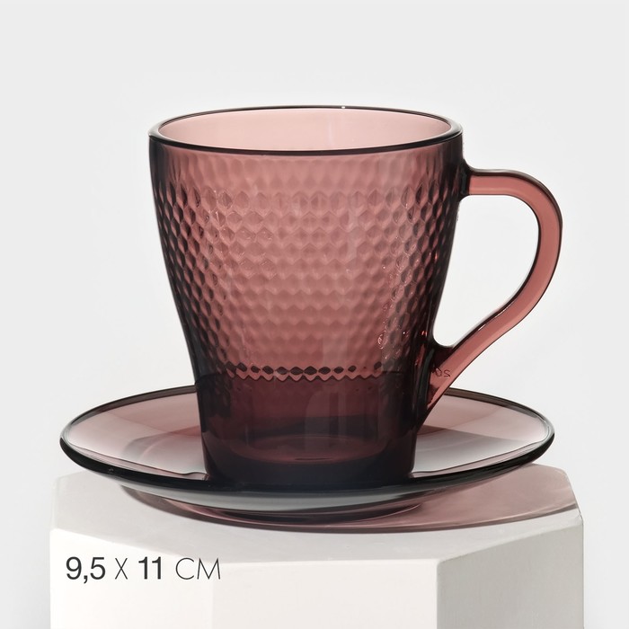 Чайный стеклянный набор «Идиллия», 12 предметов: кружка 265 мл, 6 шт, блюдце d=13 см, 6 шт, цвет лилак