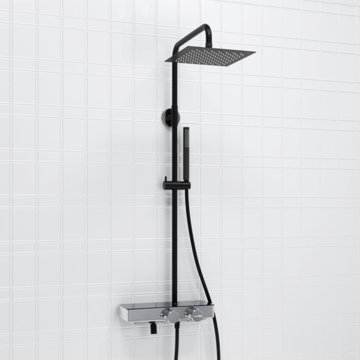 

Душевая система WasserKRAFT A114.255.217.CB Thermo, тропический душ, термостат, черная