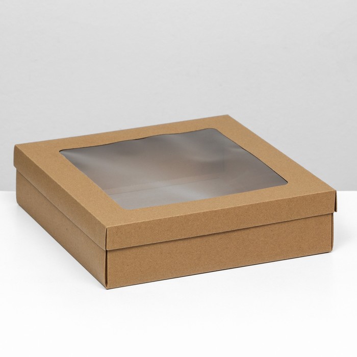 Коробка складная, крышка-дно, с окном, крафт, 30 х 30 х 8 см коробка складная крышка дно с окном белая 30 х 30 х 20 см