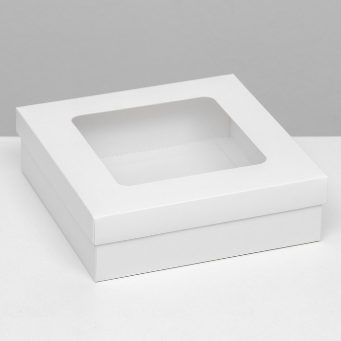 Коробка складная, крышка-дно, с окном, белая, 20 х 20 х 6 см