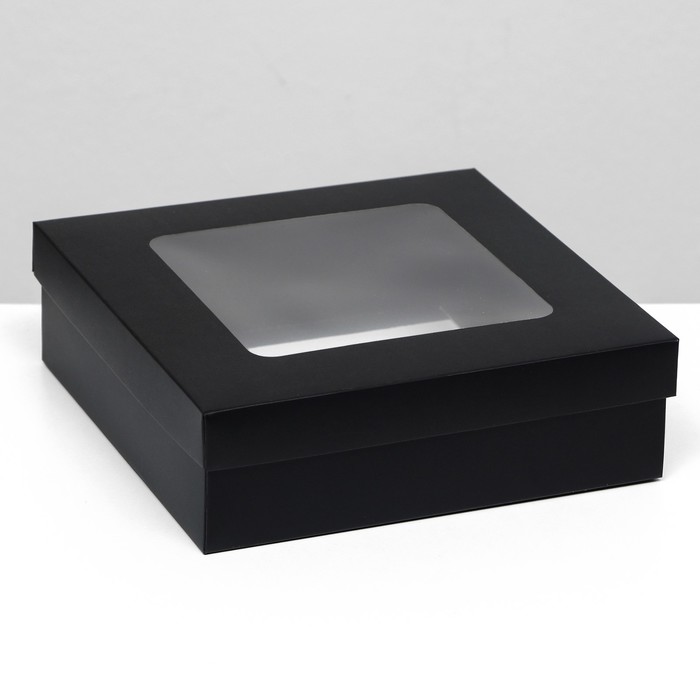 Коробка складная, крышка-дно, чёрная, с окном 20 х 20 х 6 см