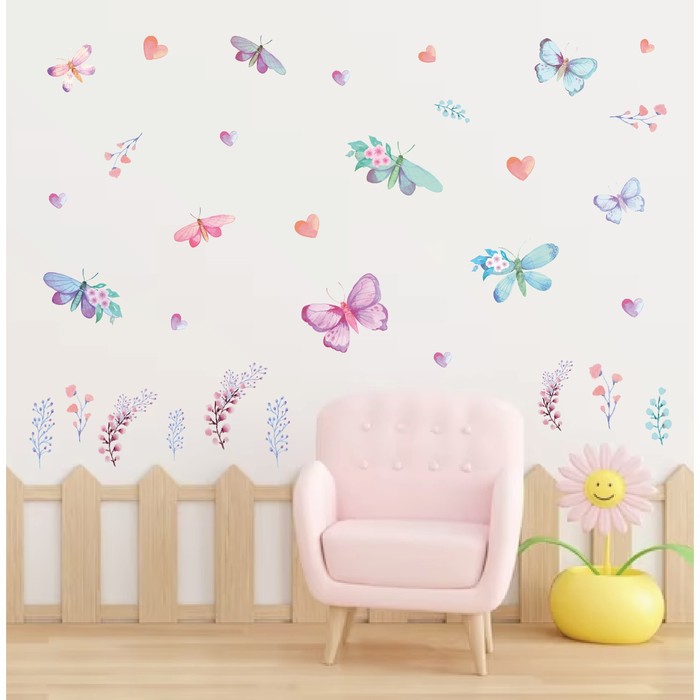 Наклейка интерьерная цветная Акварельные бабочки в цветах 50х70 см цена и фото