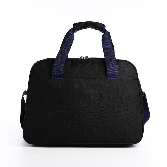 фото Сумка спортивная на молнии, наружный карман, длинный ремень, цвет чёрный/синий lucky mark