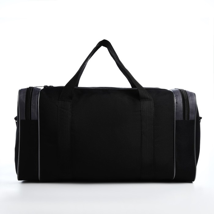 Сумка дорожная на молнии, 3 наружных кармана, длинный ремень, цвет чёрный/серый