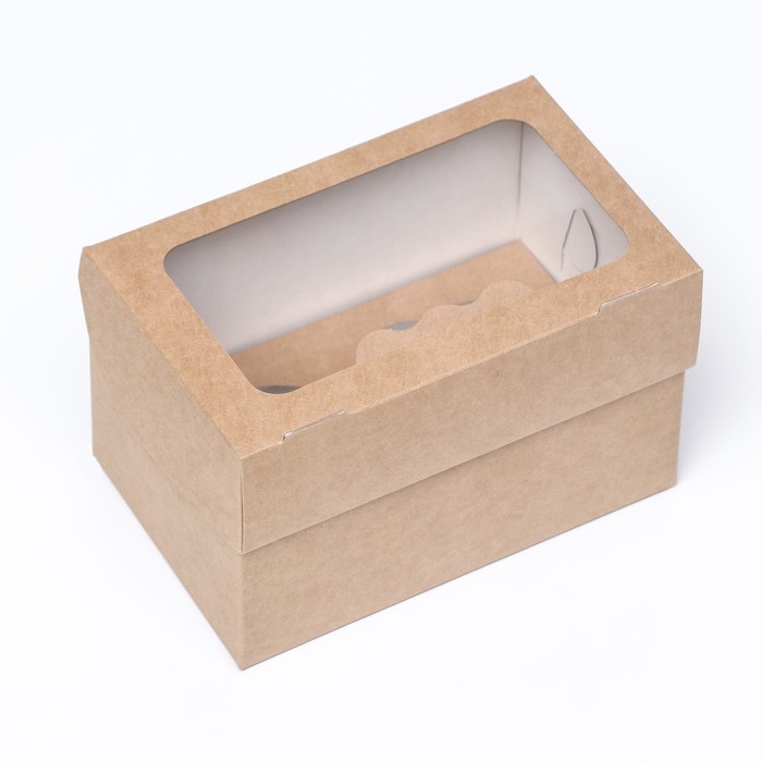 фото Коробка под 2 маффина с окном, крафт, 10 х 16 х 10 см doeco
