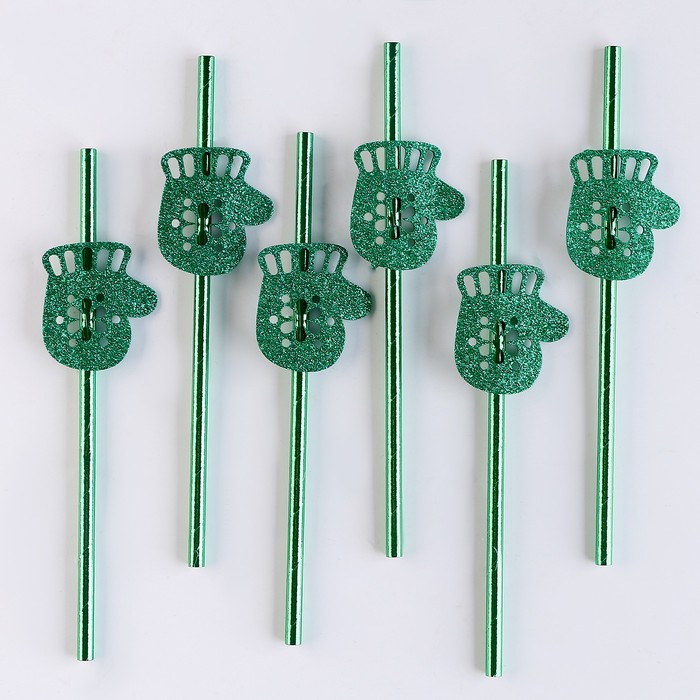 фото Трубочки для коктейля «варежки», в наборе 6 шт., зелёные страна карнавалия