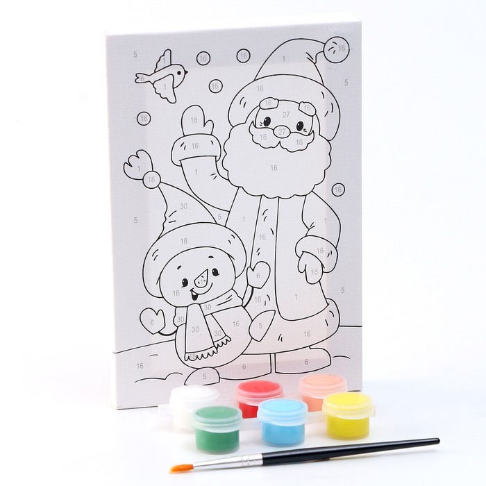 

Холст мини, 10 × 15 см, по номерам «Дед Мороз и снеговичок»