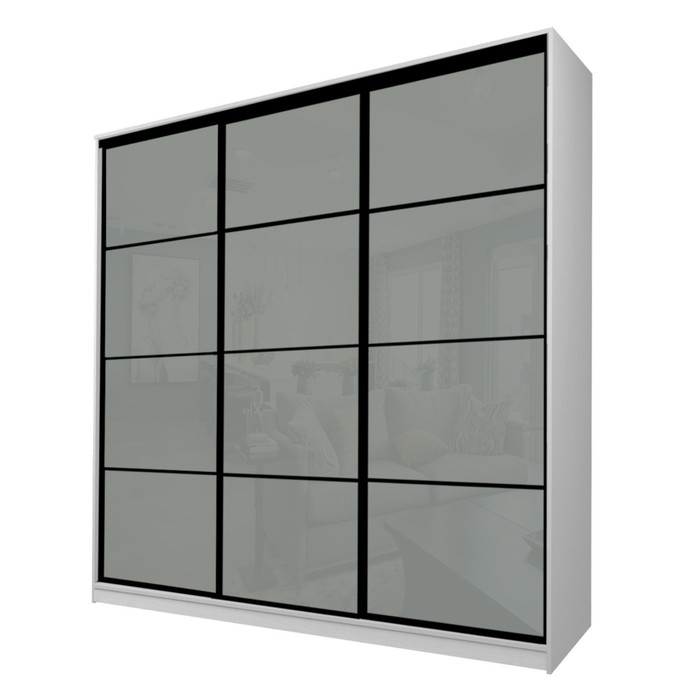 Шкаф-купе 3-х дверный Max 222, 2400×600×2300 мм, цвет серый шагрень / стекло светло-серое