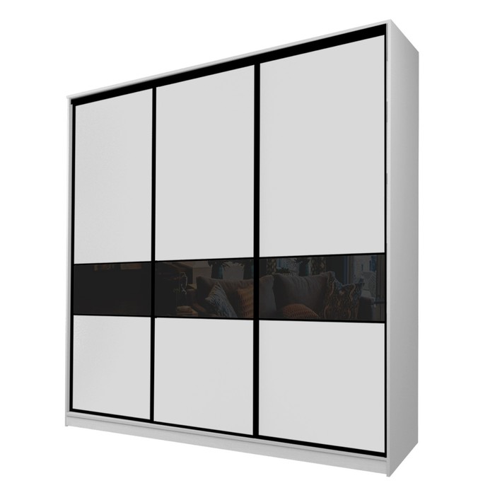 Шкаф-купе 3-х дверный Max 999, 2400×600×2300 мм, цвет серый шагрень / стекло чёрное шкаф купе 3 х дверный max 2 999 2400×600×2300 мм цвет венге стекло чёрное