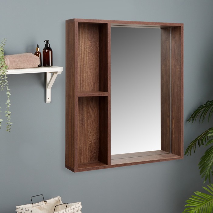 Зеркало-шкаф для ванной комнаты Брит 60, Морское дерево винтаж, 60 х 70 х 12 см