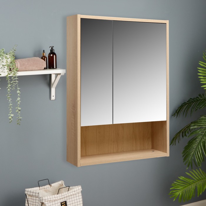 Зеркало-шкаф для ванной комнаты Валенсия 55, Дуб сонома светлый, 55 х 75 х 17 см