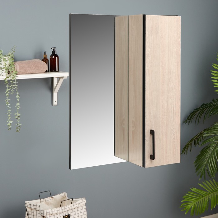 Зеркало-шкаф для ванной комнаты Сантана 50, Дуб Сантана светлый, 50 х 70 х 16 см